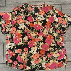 Cure Cute Floral Womens Dress Top Colorful with Gold Foil Plus Size 2X